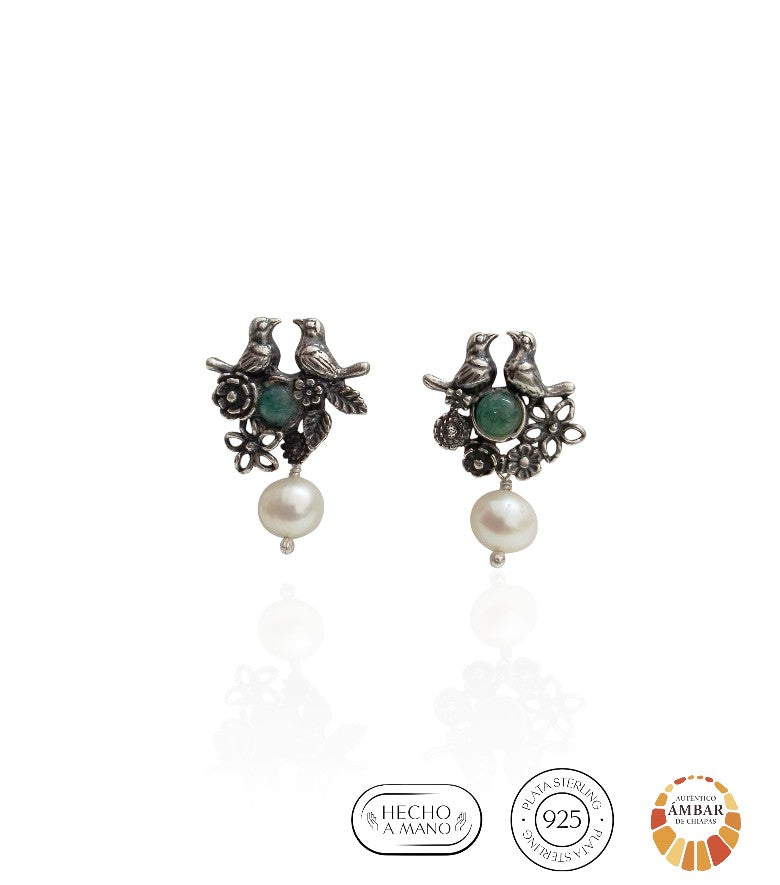 Aretes Conguitas, bisel y flores