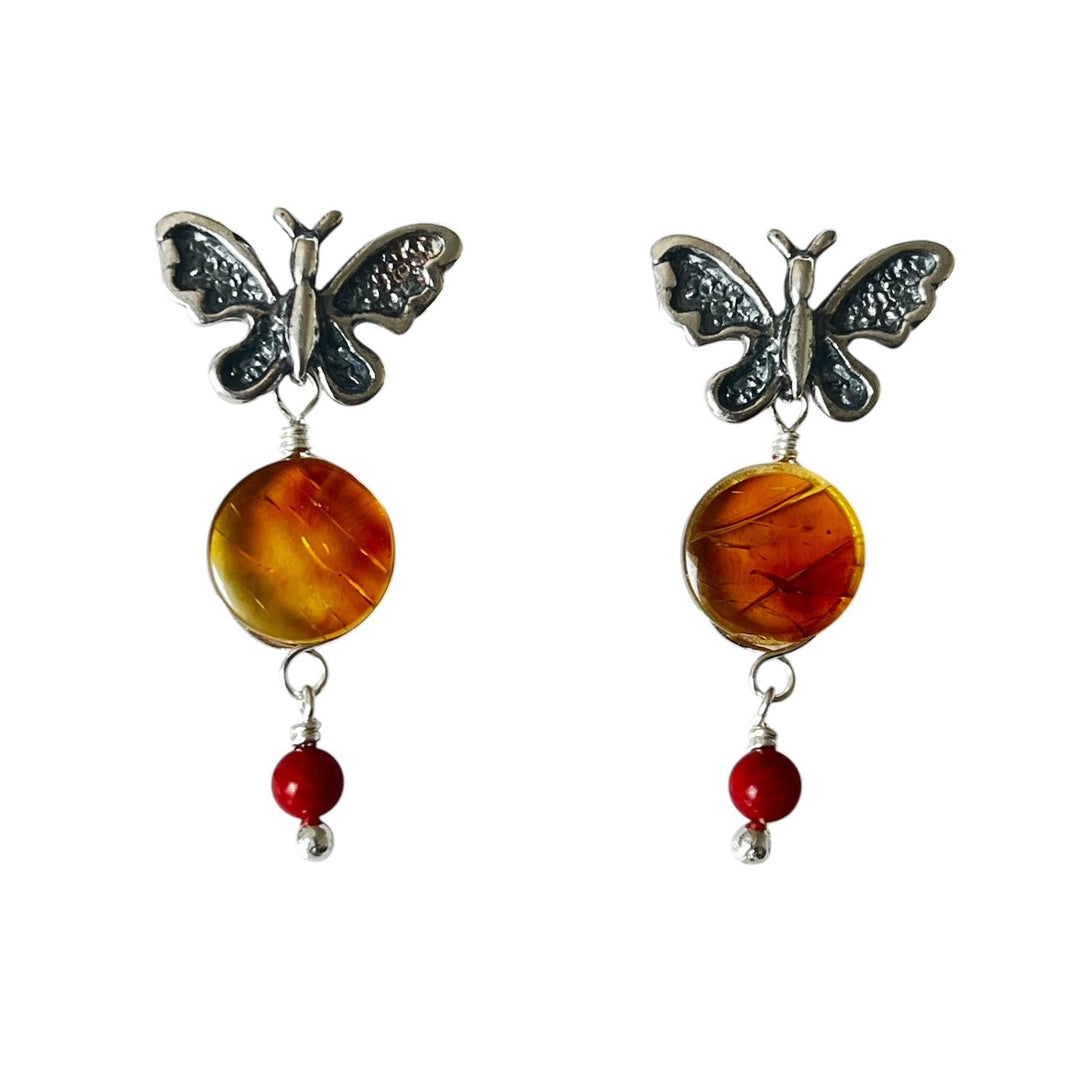 Aretes Mariposa Calada Ámbar