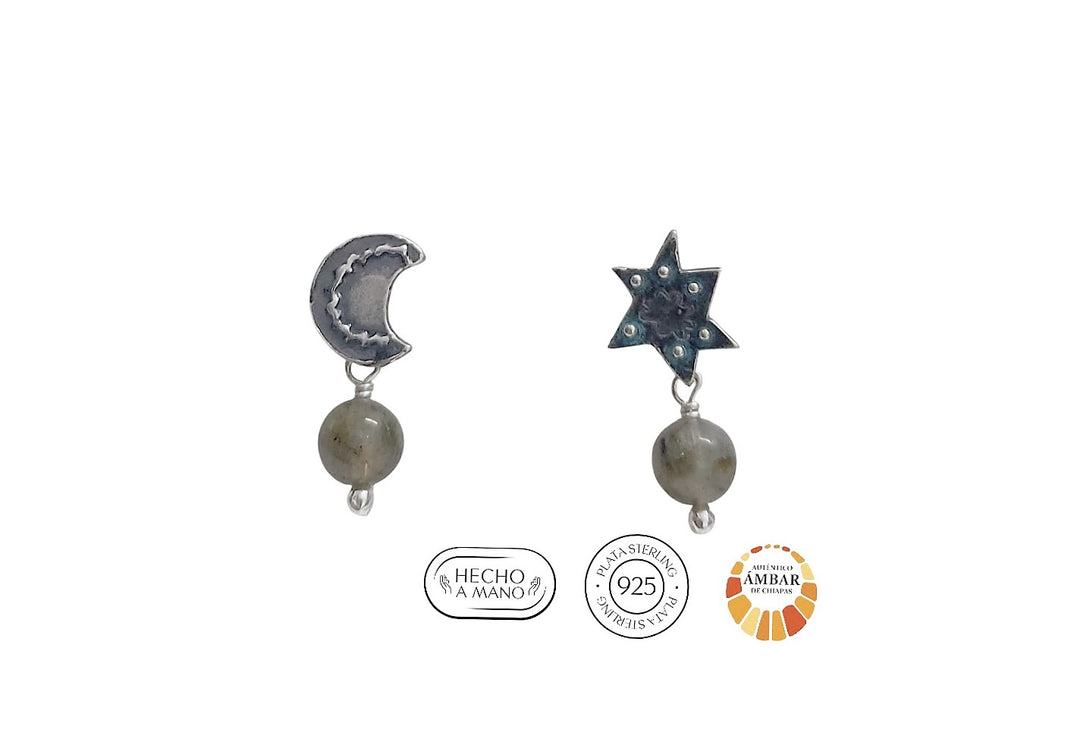 Aretes Luna y Estrella Puntos Ch.