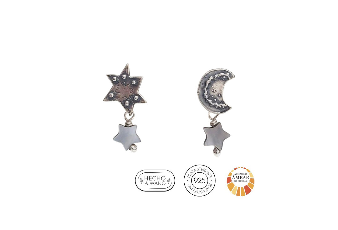 Aretes Luna y Estrella Puntos Ch.