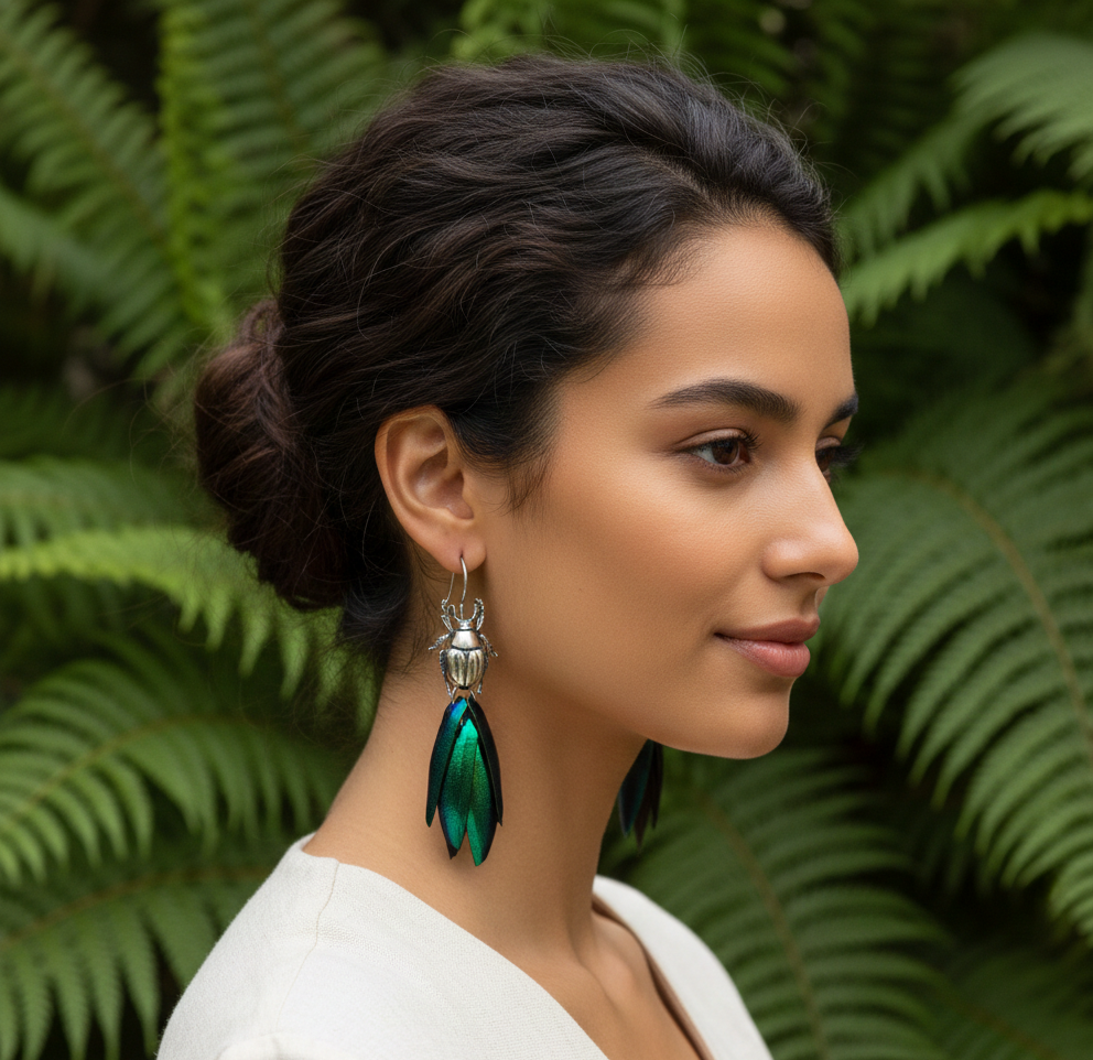 Beetle Feather Hoop Earrings