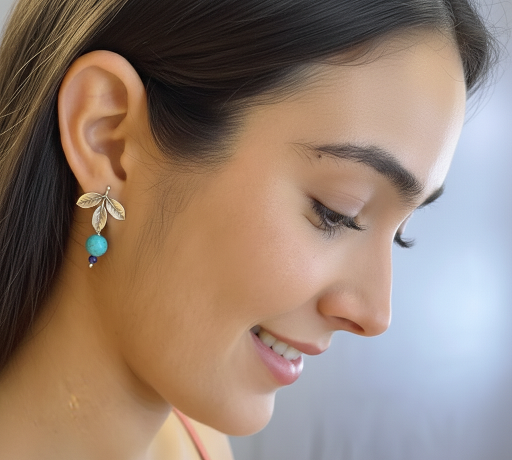 Aretes Tres Hojitas Añil