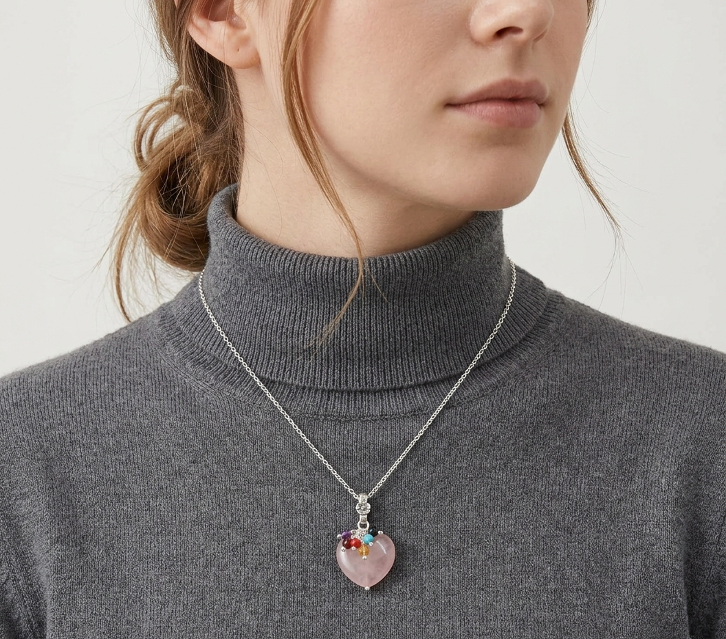 Mauve Flower Choker with Heart and Tilines