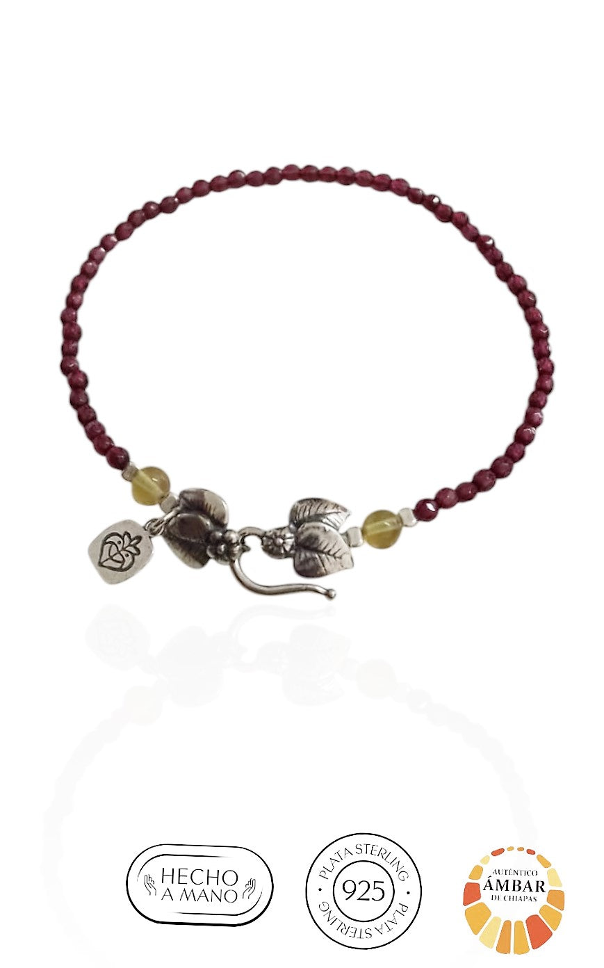 Mini stone bracelet and two leaf brooch