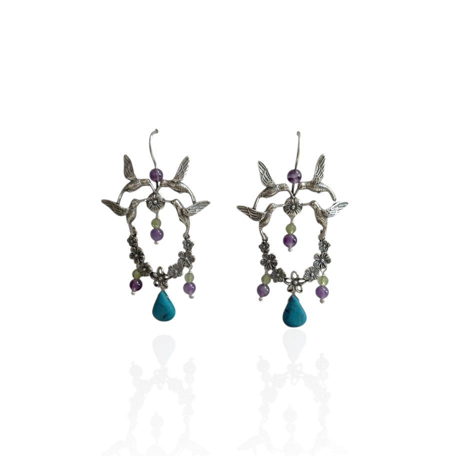 Hummingbird flower crown earrings