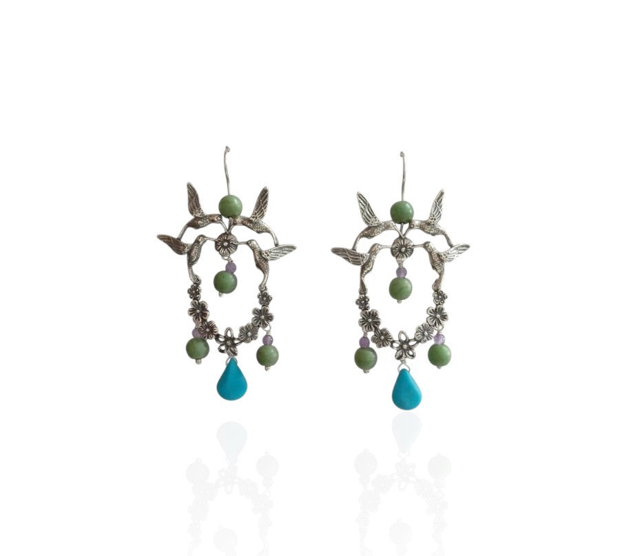 Hummingbird flower crown earrings