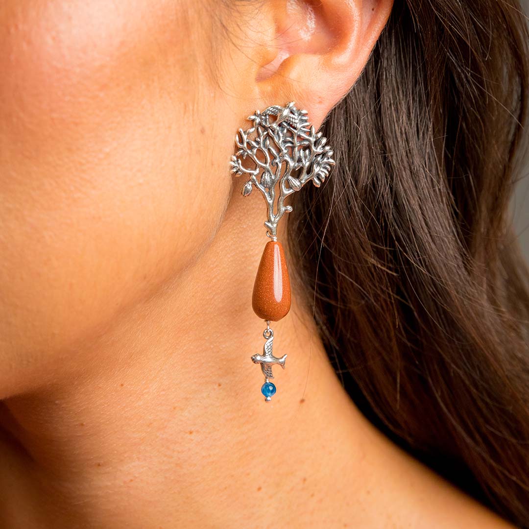 Cacao Tree with Birds Earring