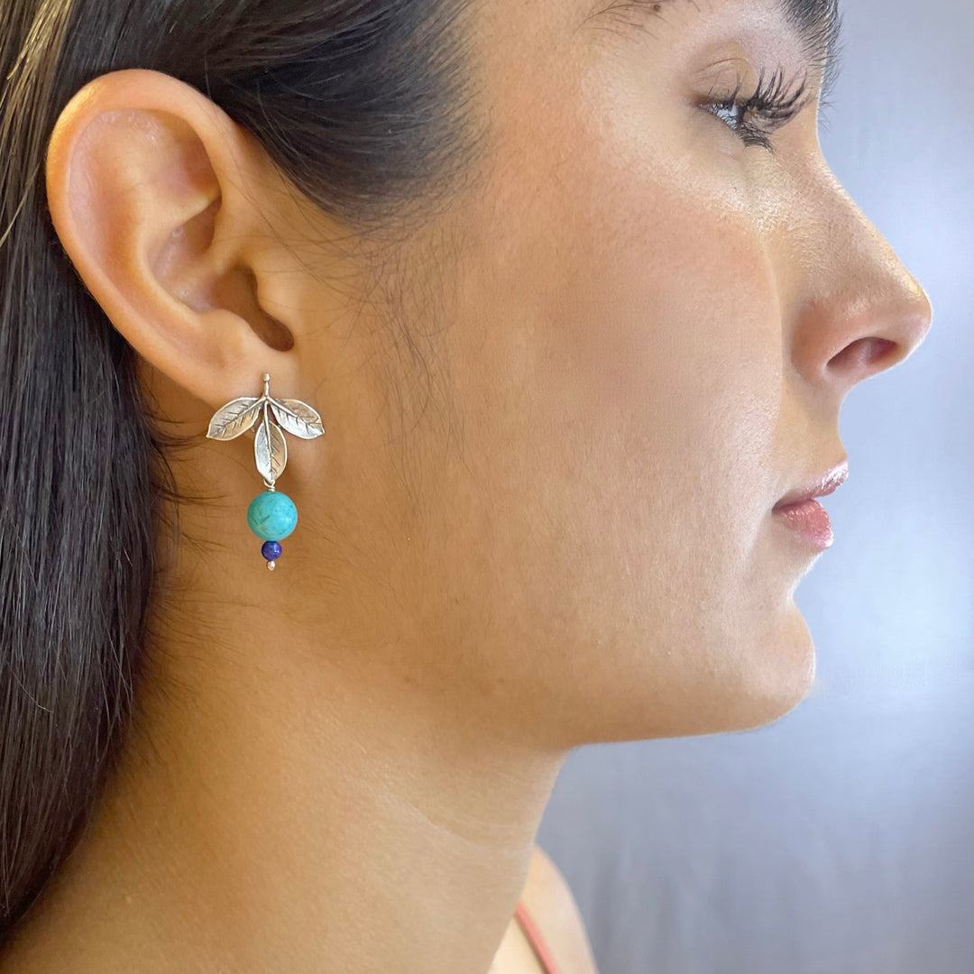Three Indigo Leaf Earrings