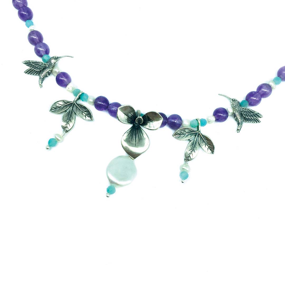 Collar Flores de Añil y Colibríes