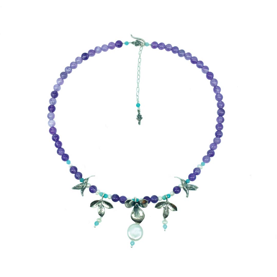 Collar Flores de Añil y Colibríes