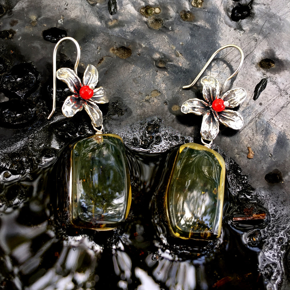 Arete Flor Con Ambar