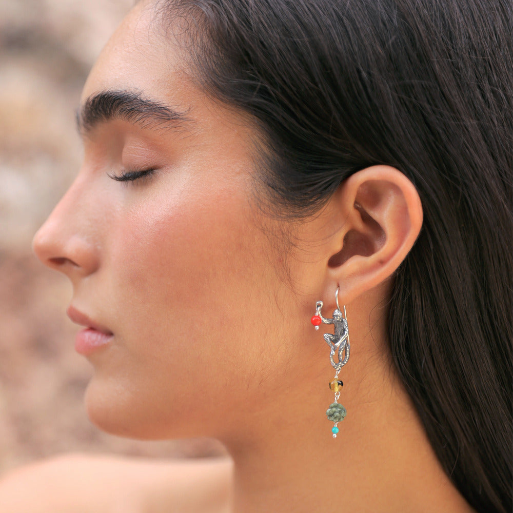 Mixed Monkey Earring with Cocoa Leaf