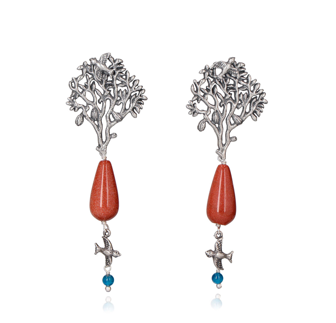 Cacao Tree with Birds Earring