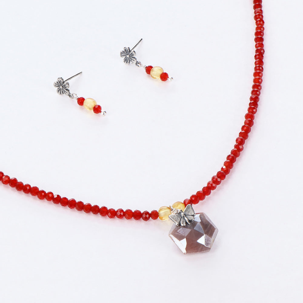 Labradorite Flower Necklace and Earrings Set